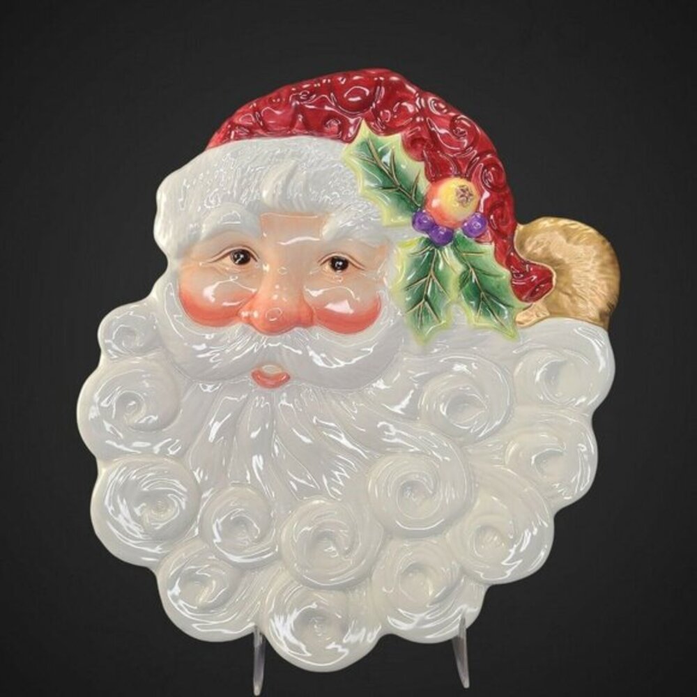 Fitz and Floyd Santa Claus‎ Candy Dish Wall Decor Cookie Plate Curly Beard Xmas